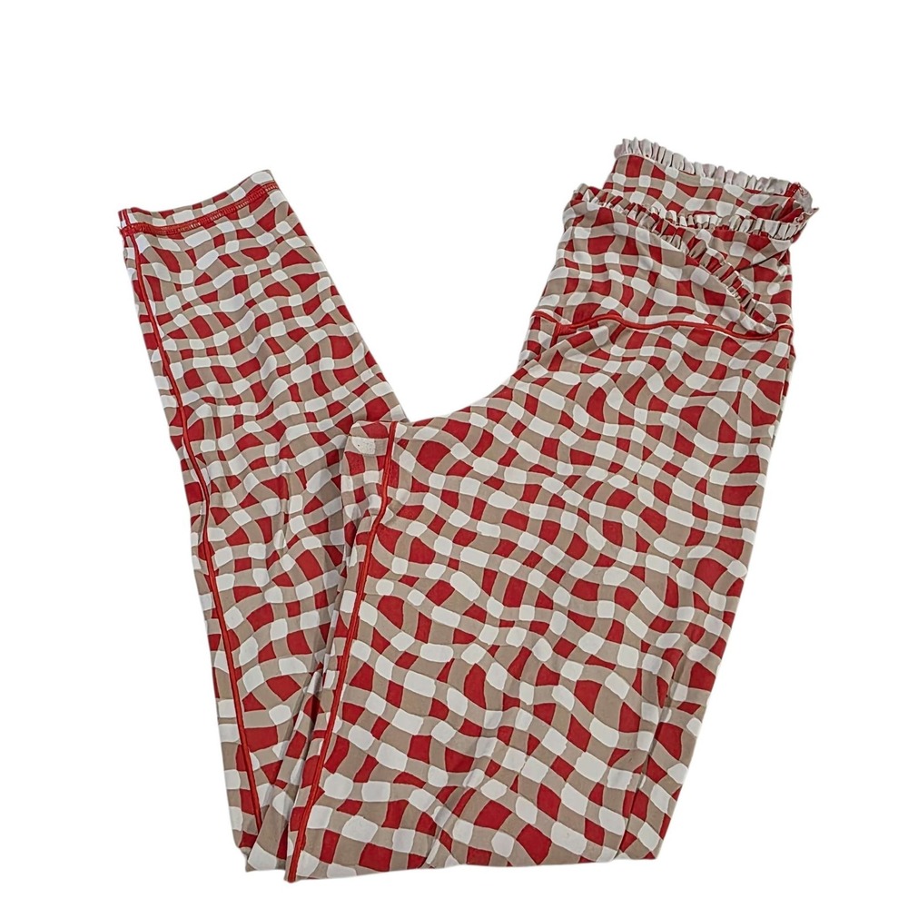 OFFLINE by Aerie Leggings L Long Real Me Xtra Checkered Red Tan Comfort Casual‎